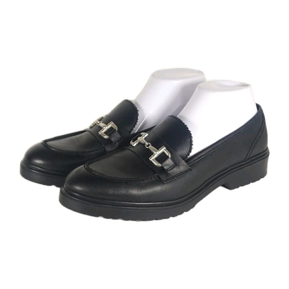 ENZO TESOTI Women’s US9,5 EU40 Black Leather Horse-bit Slip On Loafers Shoes